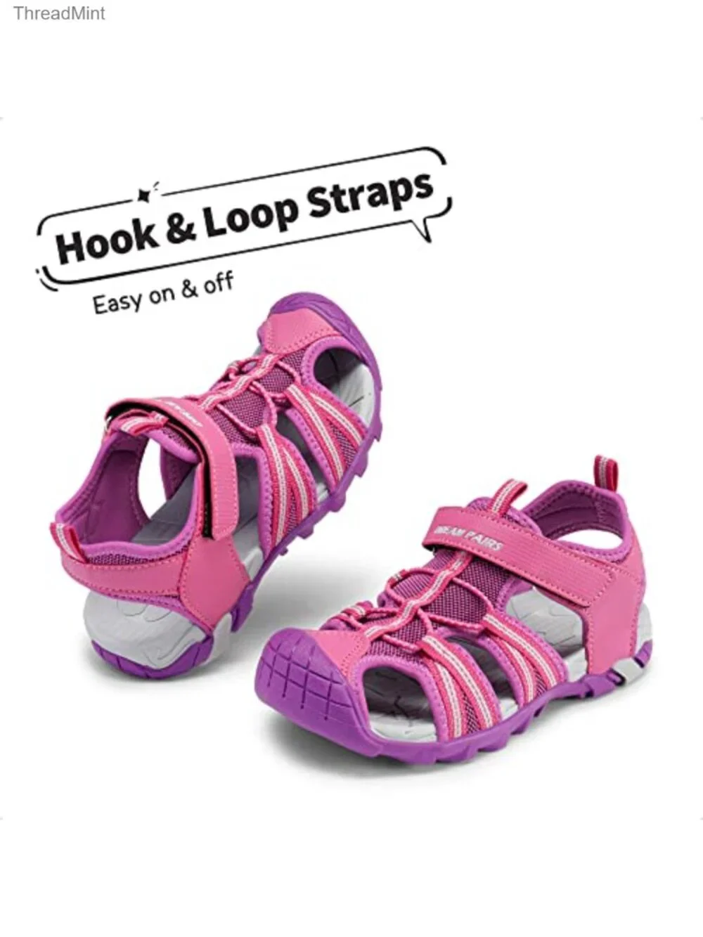 Kids Athletic Water Sandals Closed Toe Hook and Loop Quick-Dry